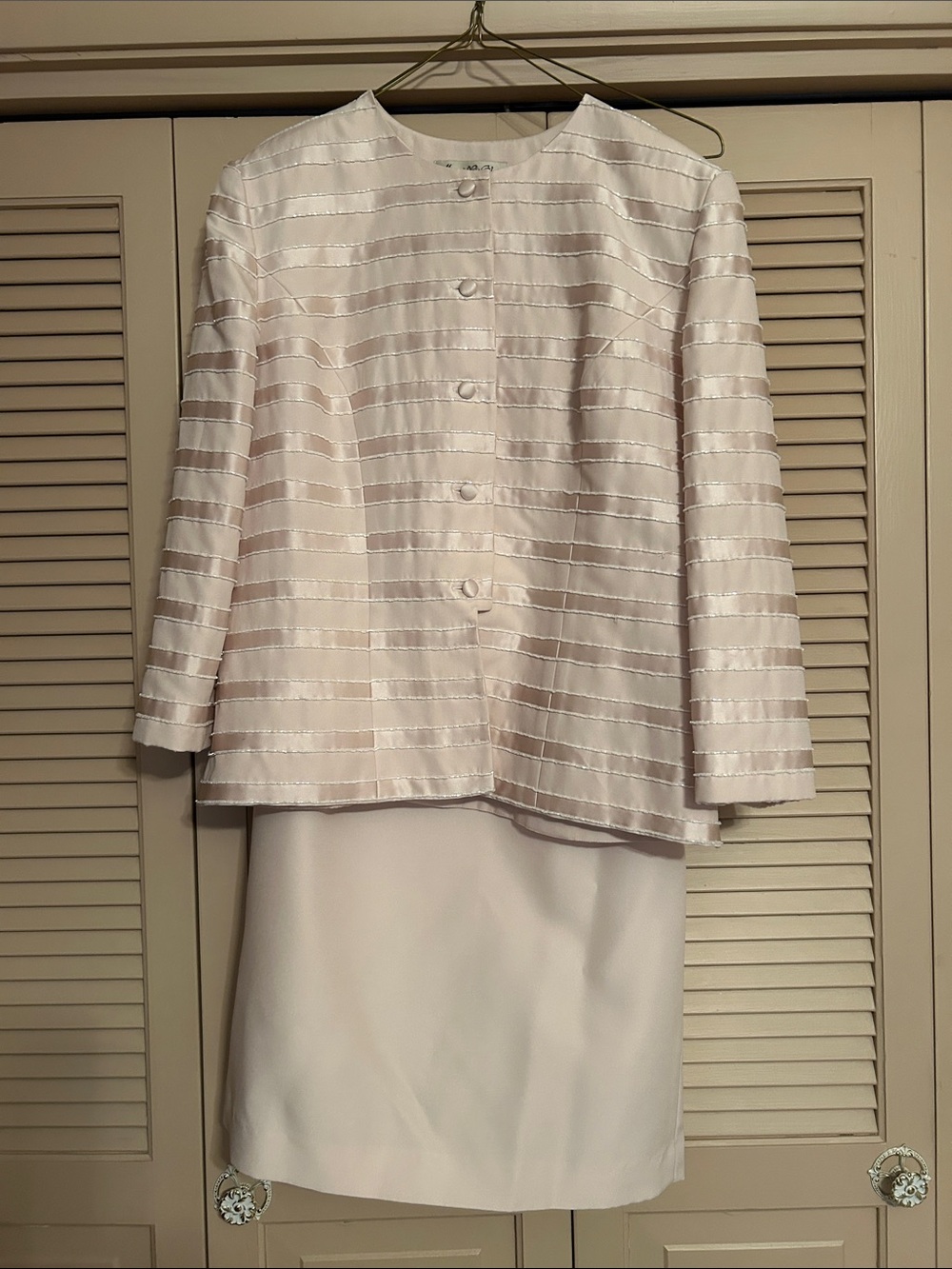 Women's Ivory Striped Satin-Trim Jacket & Skirt Set